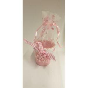 Cestino porta confetti con chiusura in organza rosa - 7 x 4 x 15 cm