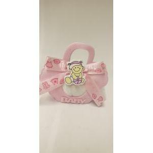 Borsetta porta confetti rosa con bimba - 9 x 2 x 9 cm