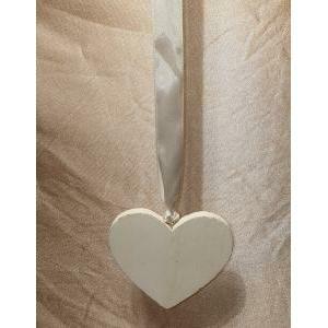 Cuore in legno bianco con nastro - 5 cm