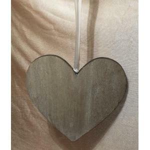 Cuore in legno grigio con nastro - 34 cm