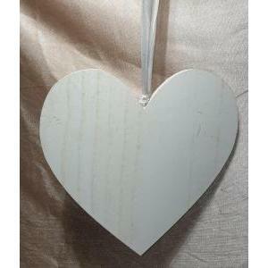 Cuore in legno bianco con nastro - 34 cm