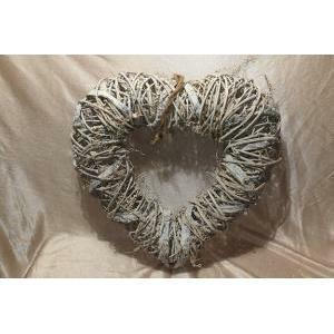 Ghirlanda in legno di vite bianco intrecciato a forma di cuore - 34 cm