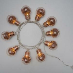 Catena lineare 10 lampadine glitter rame a batteria - 2 mt