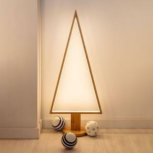 Albero triangolare con base in legno naturale led bianco caldo - 65 x 30 x 145 cm