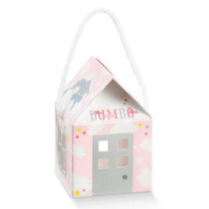 Casetta porta confetti dumbo rosa con cordino 55x55x50 mm - 4 pz