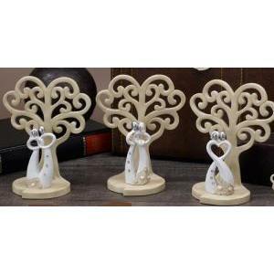 Coppia sposi in resina con albero oro soggetti assortiti - 14 cm