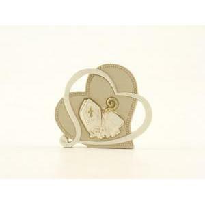 Icona santa cresima con cuore avorio e beige - 8 cm