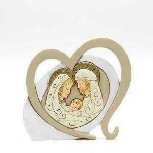 Icona sacra famiglia a forma di cuore in resina - 10 cm