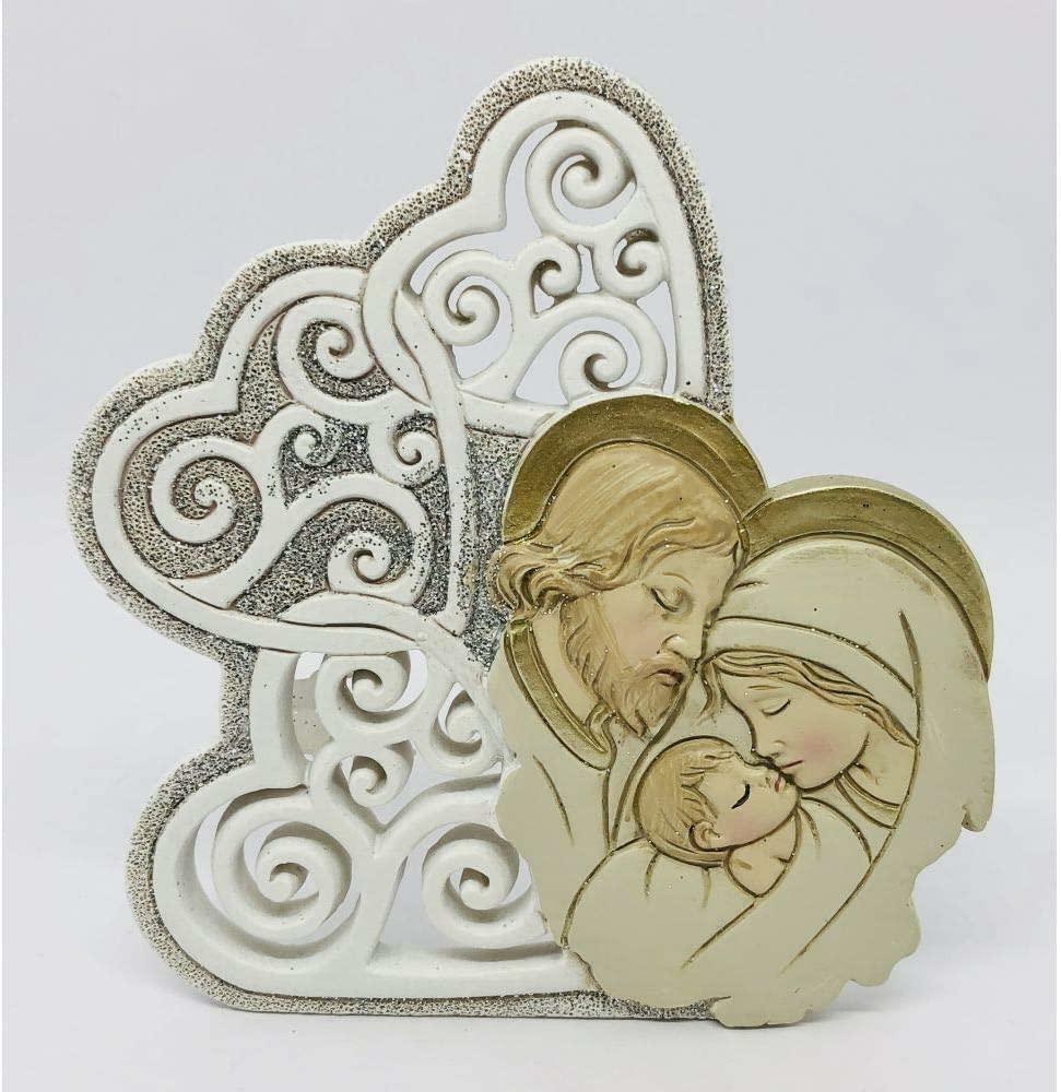 etm icona tre cuori con sacra famiglia in resina - 11.5 x 11.5 cm