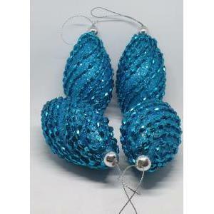 Set 4 palline natalizie azzurre glitterate