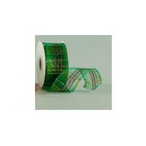 Nastro in organza verde a quadri oro - 40 mm x 20 yd