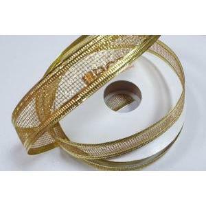 Nastro rete glitter oro con bordo animato metal - 25 mm x 20 yd