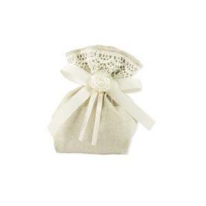 Sacchetto mini shabby beige con macrame - 8 x 11 cm