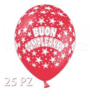 Pallone in lattice buon compleanno rosso 25pz - 12'' / 30 cm