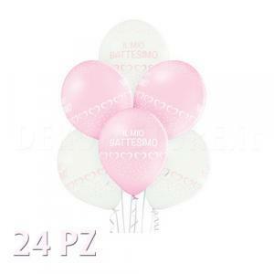 Pallone in lattice battesimo bianco rosa 24pz - 12'' / 30 cm