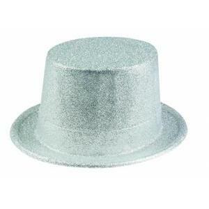 Cappello cilindro alto glitter argento