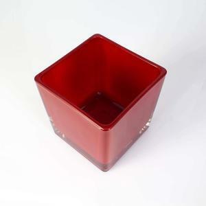 Cubo in vetro spesso rosso - 14 x 14 cm