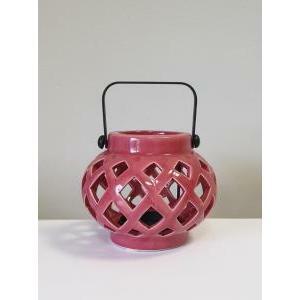 Vasetto a righe porta candele in ceramica rosso - 12 x 9.5 cm