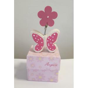 Scatolina porta confetti con farfalla rosa - 6 x 6 x 14 cm