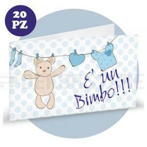 Bigliettini nascita bimbo con panni stesi - 1 foglio da 20pz