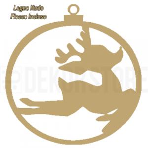 Pallina di natale in legno nudo - renna intagliata 100x100 mm