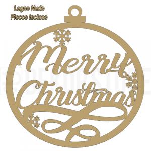 Pallina di natale in legno nudo - merry christmas 100x100 mm