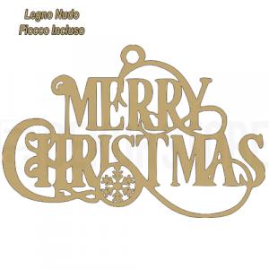 Appendino di natale in legno nudo - sagoma merry christmas 100x70 mm