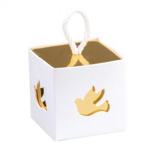 Cubo con cordino white con finestra a colomba con interno oro 50x50x50 mm - 5 pz