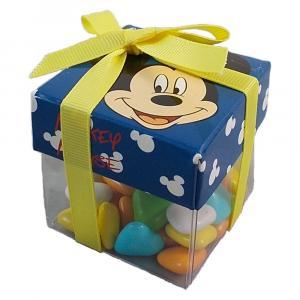 Cubo in pvc trasparente con coperchio in cartoncino di mickey mouse - 50x50x50 mm