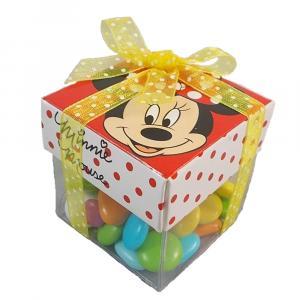 Cubo in pvc trasparente con coperchio in cartoncino di minnie mouse - 50x50x50 mm