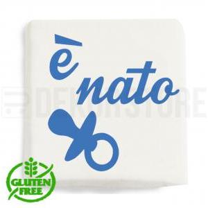 Marshmallow quadratino con stampa ' e' nato con ciuccietto ' - 20pz