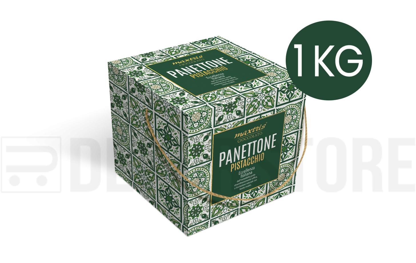 Panettone Artigianale Maxtris - Gusto Pistacchio 1KG con deliziosa crema al pistacchio in una bellissima Confezione regalo