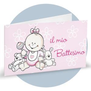 Bigliettini battesimo bimba con fiorellini - 1 foglio da 20pz