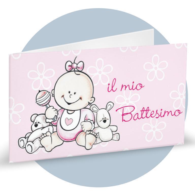 bbf bigliettini battesimo bimba con fiorellini - 1 foglio da 20pz