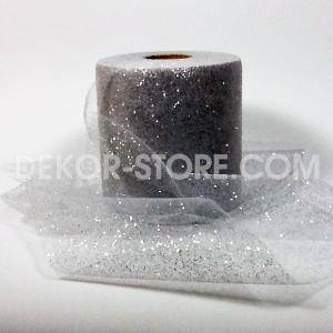 Tulle glitter argento - 12,5 cm x 100 mt