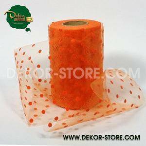 Tulle pois arancio - 12,5 cm x 25 mt