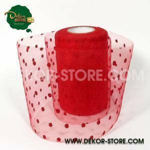 Tulle pois rosso - 12,5 cm x 25 mt