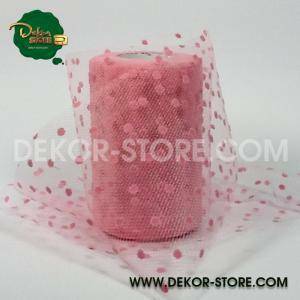 Tulle pois rosa - 12,5 cm x 25 mt