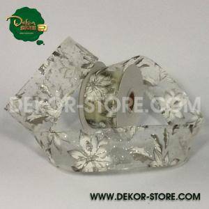 Nastro in organza bianco con stelle di natale - 40 mm x 20 yd