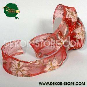 Nastro in organza rosso con stelle di natale - 40 mm x 20 yd