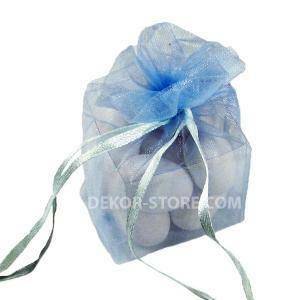 Sacchetto in organza celeste con cubo in pvc - 4 x 4 x 4 cm