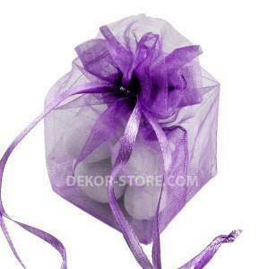 Sacchetto in organza lilla con cubo in pvc - 4 x 4 x 4 cm