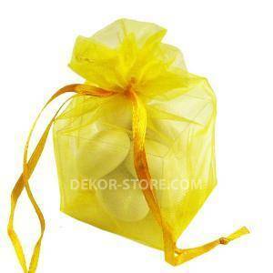 Sacchetto giallo in organza con cubo 4x4x4cm - porta confetti o riso