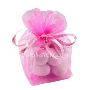 Sacchetto in organza rosa con cubo in pvc - 4 x 4 x 4 cm