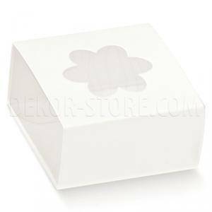 Astuccio in pvc trasparente con fascetta e finestra a fiore white 60x60x30 mm - 10 pz