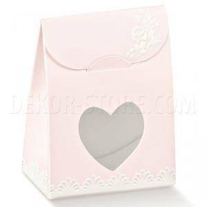 Sacchetto con finestra a cuore shabby chic 60x35x80 mm - 8 pz