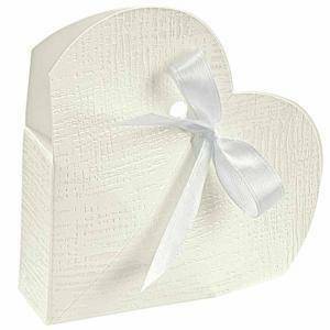 Portaconfetti 50x50x25 mm a forma di cuore in cartoncino - tela bianco