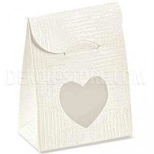 Sacchetto con finestra a cuore tela bianco 60x35x80 mm - 10 pz