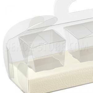 Tortina con 3 bicchierini in pvc pelle bianco - 185x60x80 mm