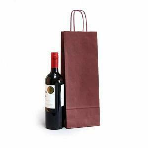 Shopper portabottiglie bordeaux in sealing con maniglia ritorta colorata - 14 x 8,5 x 39,5 cm